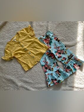 Matilda Jane Yellow Top with Light Blue Floral Leggings